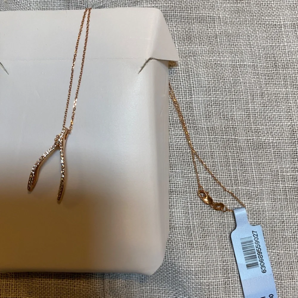14K Rose Gold and Diamond Wishbone Necklace 18" - Picture 7 of 10
